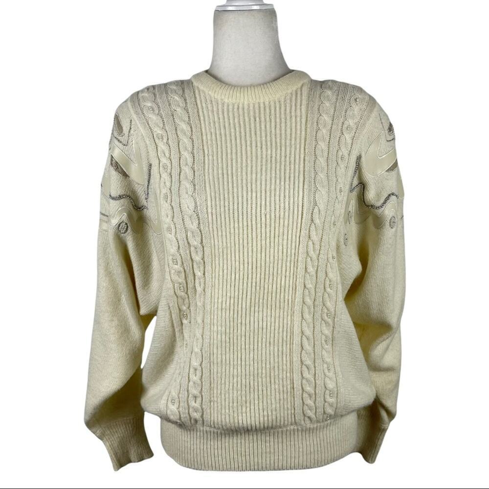 Vintage Angenie 80s Statement Sleeve Cable Knit Pullover Sweater Size Large